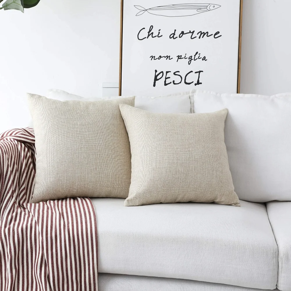 Set of 2 Burlap Decorative Pillow‎ Covers 26x26, Beige Linen